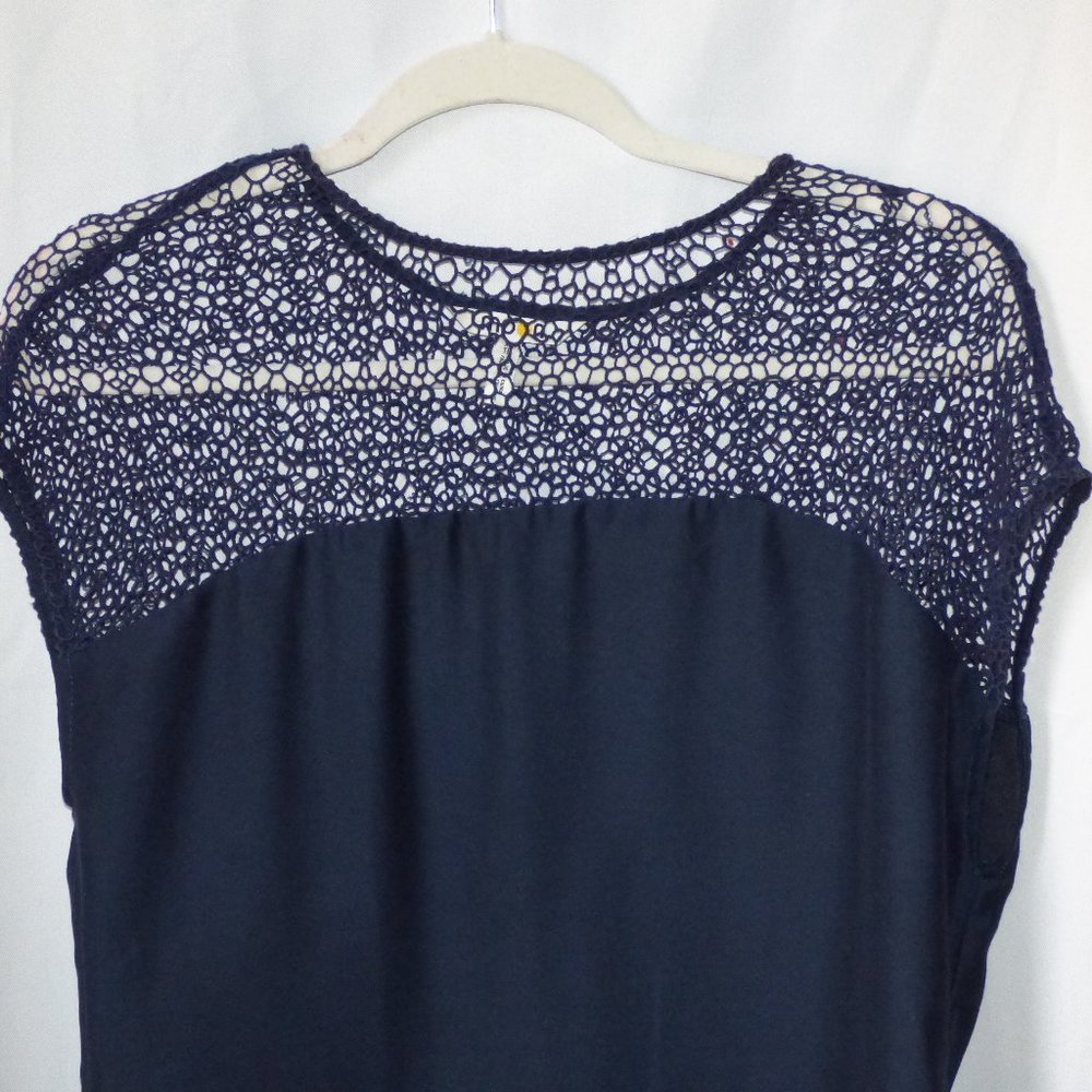Navy Blue Shirt with Knit Shoulder Detail